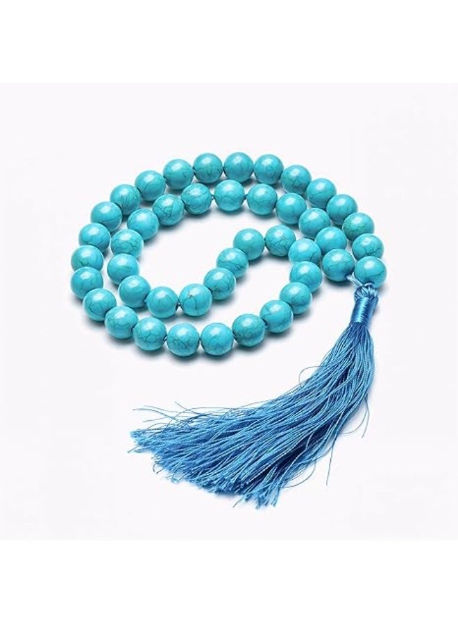 Islamic Tasbih Natural Feroza Stone Blue Turquoise 33 Beads 8mm Prayer Beads for Zikr Dhikr Muslim Tasbeeh with Tassel Gift Pouch - Image 1